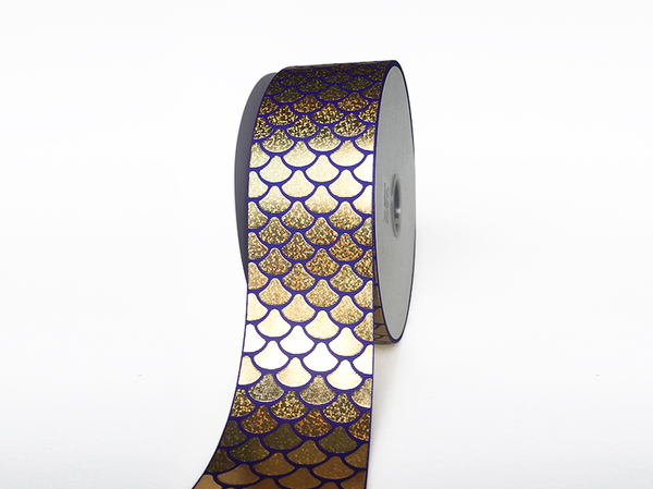 Puff & Foil Fish Scales Printed Grosgrain Ribbon